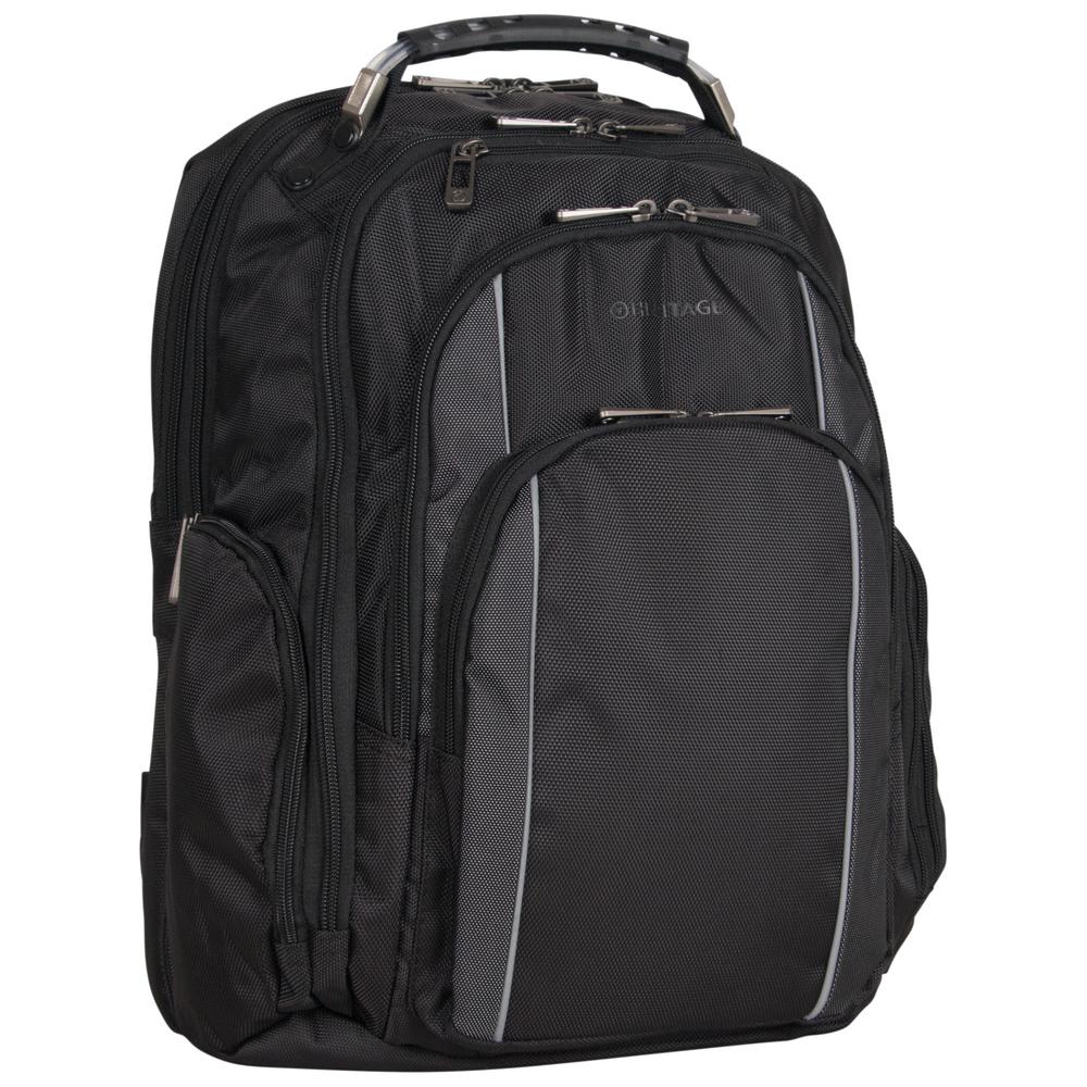 Urban Traveler Polyester Dual Compartment Checkpoint Friendly 17 in. Black with Charcoal Trim Laptop Business Backpack