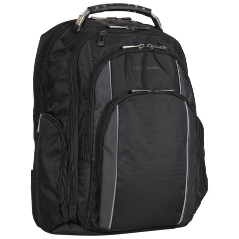 Urban Traveler Polyester Dual Compartment Checkpoint Friendly 17 in. Black with Charcoal Trim Laptop Business Backpack